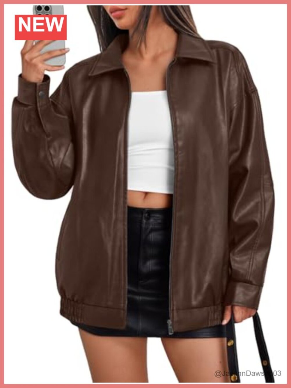 Vegan Leather Oversized Bomber Moto Jacket Zip-Up Moto Coat